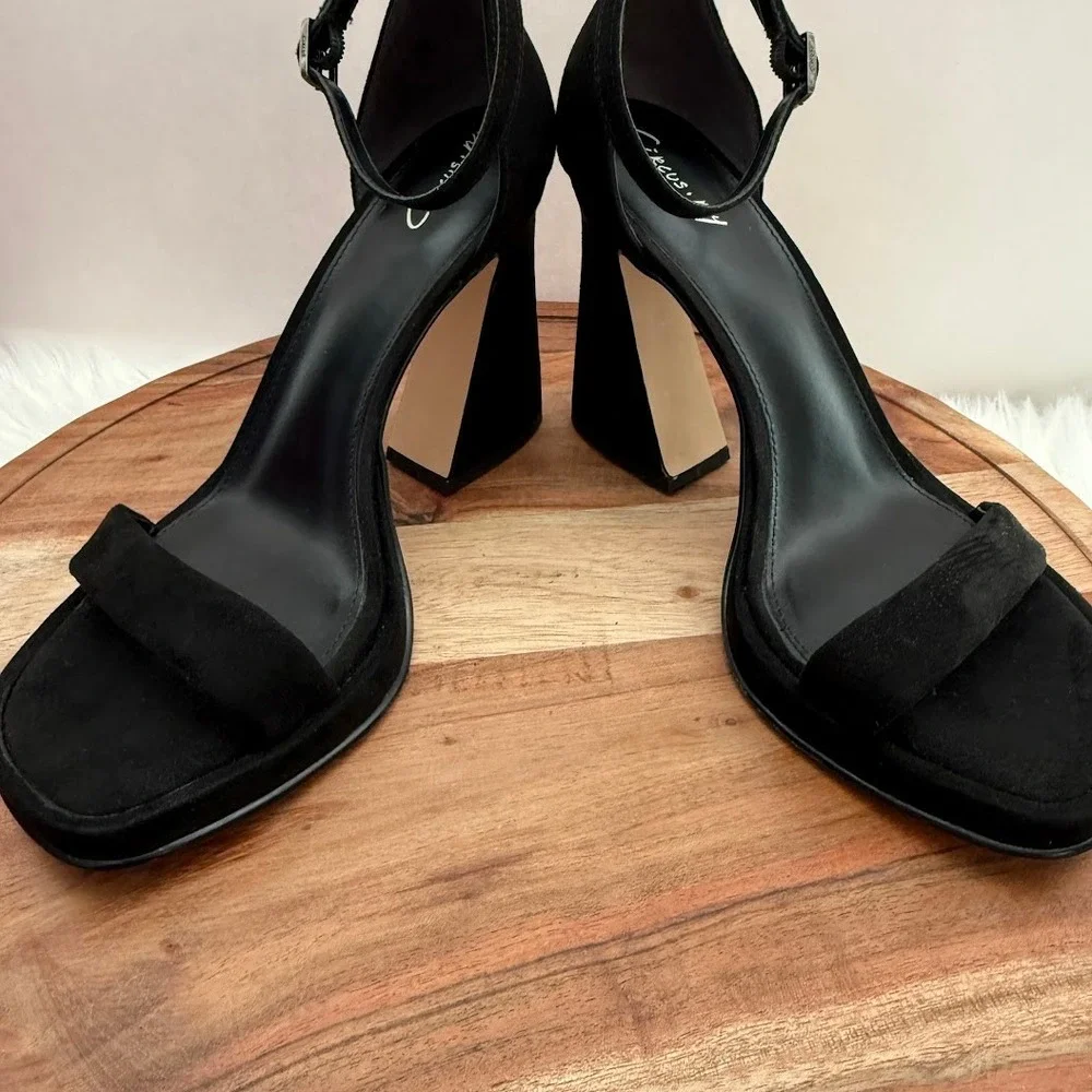 Circus NY Holmes Black Suede Platform Sandals Flared Block Heel Wmns 9M EUR‎ 40